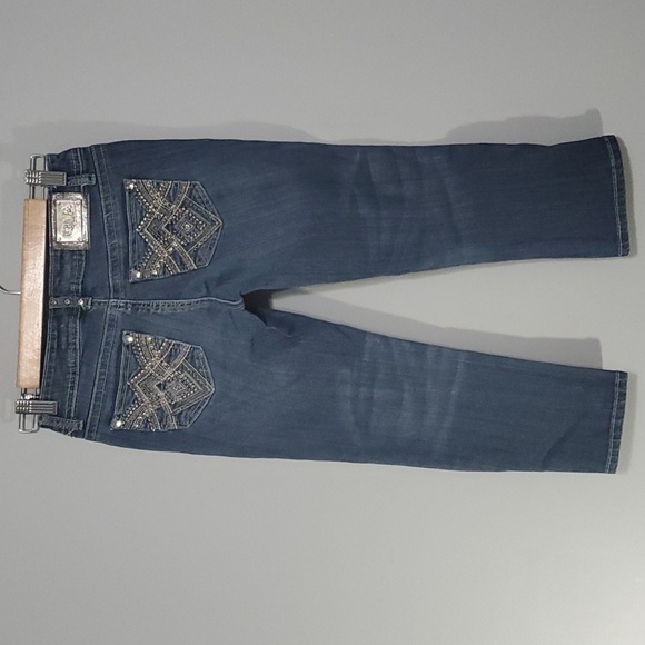 Grace in LA jeans women's size 3 blue silver embroidered pockets jewels capri - Picture 3 of 16